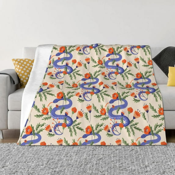 Uemuo Snake Printed Throw Blanket for Couch, Fluffy Fuzzy Blankets for Bed, Sofa, Cozy Flannel Faux Fur Blanket-40"x30"