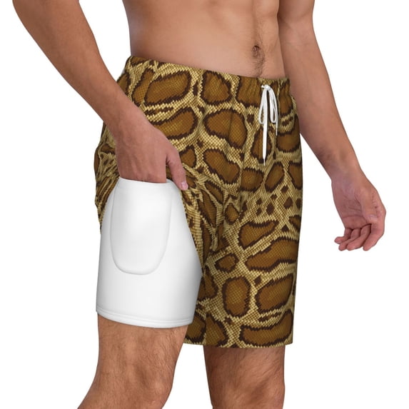Uemuo Snake Skin Pattern Mens Swim Trunks Quick Dry Board Shorts with Mesh Lining, Stretch Beach Shorts Quick Dry No-Chafing Board Shorts-XX-Large