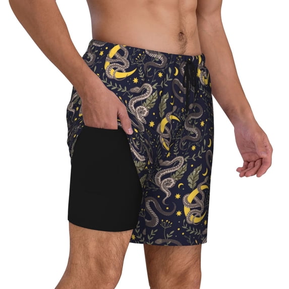 Uemuo Snake Sleep Pattern Mens Swim Trunks Quick Dry Board Shorts with Mesh Lining, Stretch Beach Shorts Quick Dry No-Chafing Board Shorts-Medium