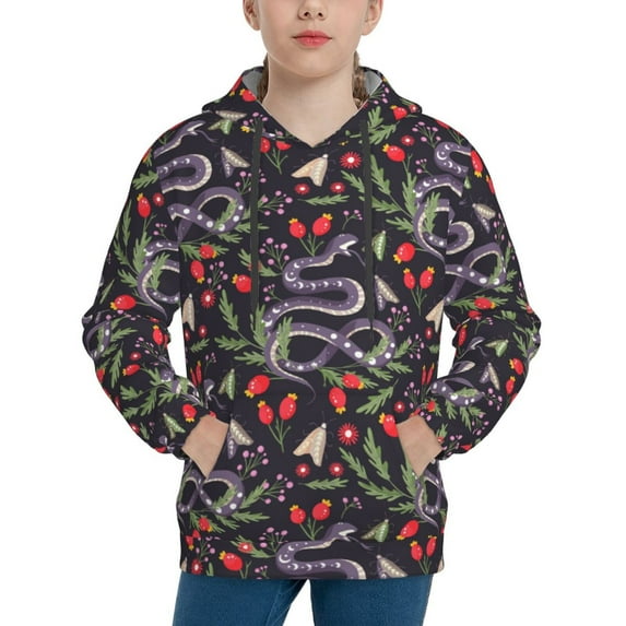 Uemuo Snakes And Snake Fruit Pattern Hooded Sweatshirt for Youth Pullover with Kangaroo Pocket Trendy youth sweatshirt Casual Hoodie for Boys and Girls-Small