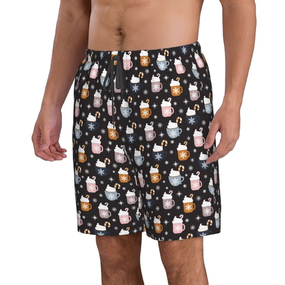 Uemuo Snowflake Cream Hot Cocoa Pattern Men's Swim Trunks Hawaiian Beach Bathing Suit Swimsuits Beach Quick-Dry Shorts with Pockets-XX-Large
