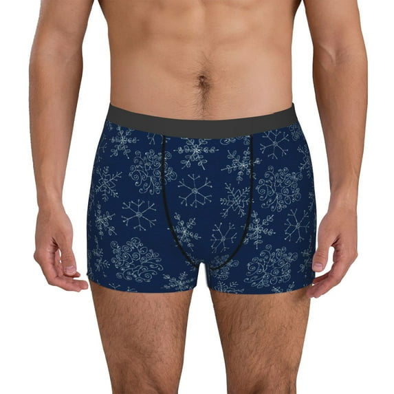 Uemuo Snowflake Dark Blue Pattern Men's Boxer Briefs,Trunk Anti-Chafing,Comfortable, Durable, and Stylish Underwear-Large