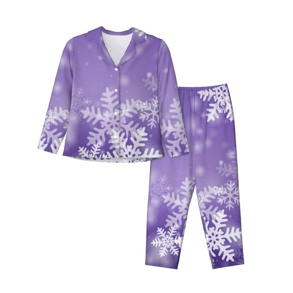 Uemuo Snowflakes Pattern Womens Pajama Sets,PJ Set for Women,Pajamas for Women Logo,Long Sleeve Pajama Set for Women,Soft Long Sleeve Top With Pants-XX-Large
