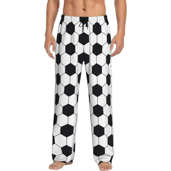 Uemuo Soccer Ball Pattern Men's Wide Leg Palazzo Lounge Pants with Pockets Light Weight Loose Comfy Casual Pajama Pants-