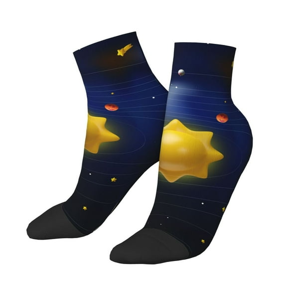 Uemuo Solar System Printed Crew Socks, Moisture-Wicking Socks, Athletic Socks for Men Breathable Cushion Socks Casual Sport Socks for Running Traveling