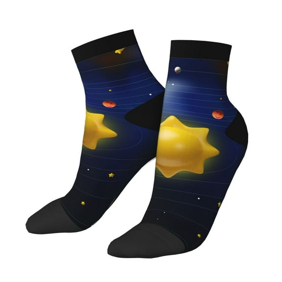 Uemuo Solar System Printed Crew Socks, Moisture-Wicking Socks, Athletic Socks for Men Breathable Cushion Socks Casual Sport Socks for Running Traveling