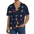 thumbnail image 1 of Uemuo Space Dinosaur Pattern Cotton Linen Short Sleeve Shirts,Casual Lightweight Button Down Shirts,Vacation Beach Summer Tops-Small, 1 of 7