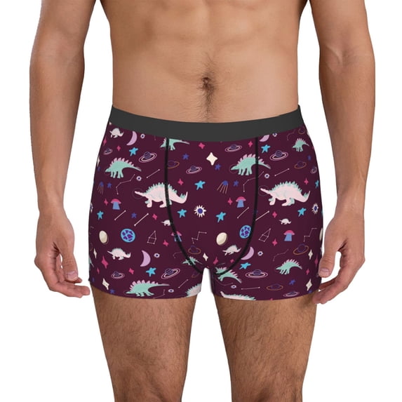 Uemuo Space Dinosaur Pattern Men's Boxer Briefs,Trunk Anti-Chafing,Comfortable, Durable, and Stylish Underwear-Large