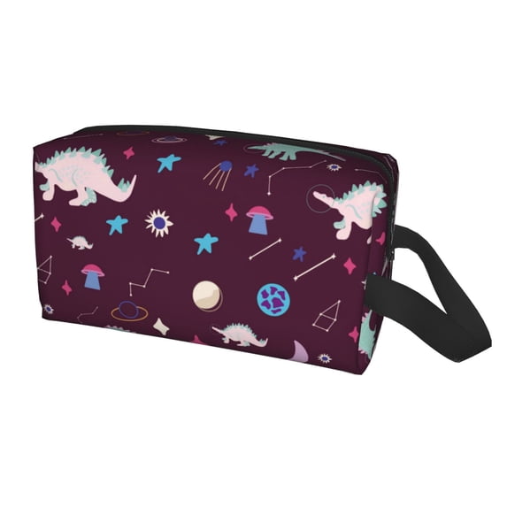 Uemuo Space Dinosaur Pattern Portable Toiletry Bags with Handle, Waterproof travel Make up Bags for Women, Large Capacity Travel Cosmetic Bags
