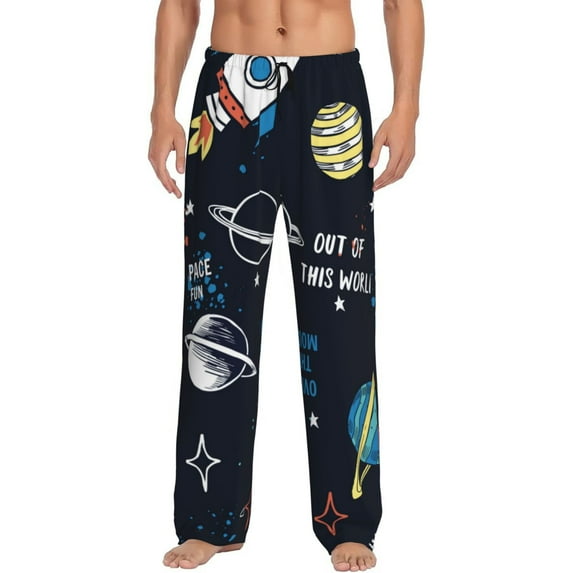 Uemuo Space Pattern Men's Wide Leg Palazzo Lounge Pants with Pockets Light Weight Loose Comfy Casual Pajama Pants-XX-Large