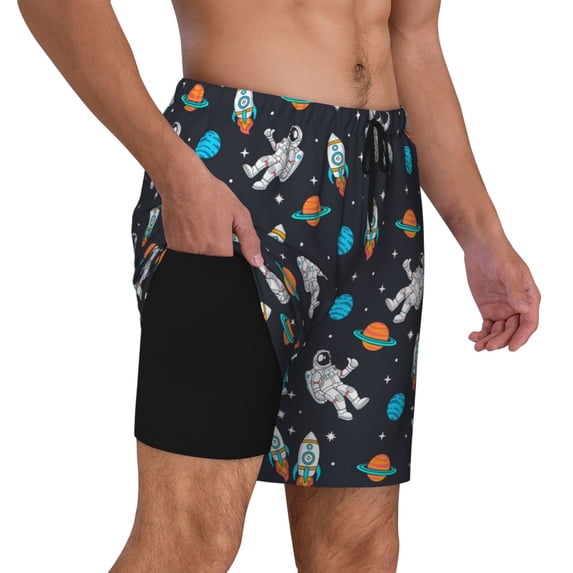 Uemuo Space Pattern Mens Swim Trunks Quick Dry Board Shorts with Mesh Lining, Stretch Beach Shorts Quick Dry No-Chafing Board Shorts-