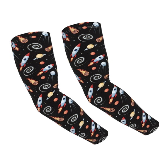 Uemuo Space Rocket Printed Arm Sleeves, Cooling UV Sun Protection Sports Compression for Men/Women
