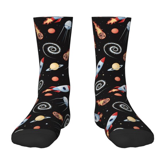Uemuo Space Rocket Printed Kids Boys Socks Seamless Crew Socks Crazy Funny Athletic Sport Socks for Children