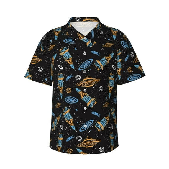 Uemuo Space Rocket Printed Regular Fit Short Sleeve Casual Hawaiian Shirt for Men,Aloha shirt,Tropical shirt,Floral print shirt,Vacation Beach shirt-