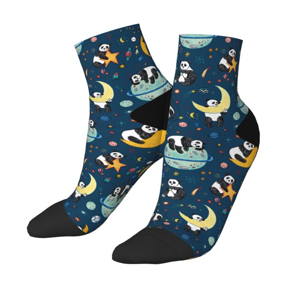 Uemuo Space Sleeping Panda Printed Crew Socks, Moisture-Wicking Socks, Athletic Socks for Men Breathable Cushion Socks Casual Sport Socks for Running Traveling