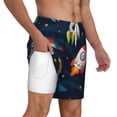 thumbnail image 1 of Uemuo Spaceships and Stars Pattern Mens Swim Trunks Quick Dry Board Shorts with Mesh Lining, Stretch Beach Shorts Quick Dry No-Chafing Board Shorts-Small, 1 of 9