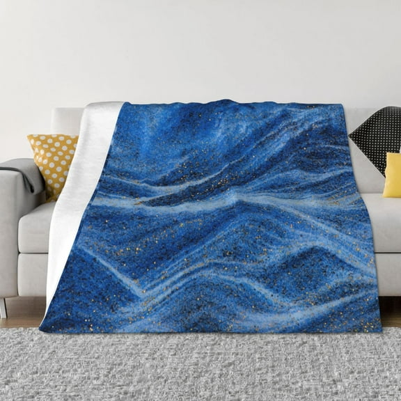 Uemuo Sparkling With Blue Printed Throw Blanket for Couch, Fluffy Fuzzy Blankets for Bed, Sofa, Cozy Flannel Faux Fur Blanket-