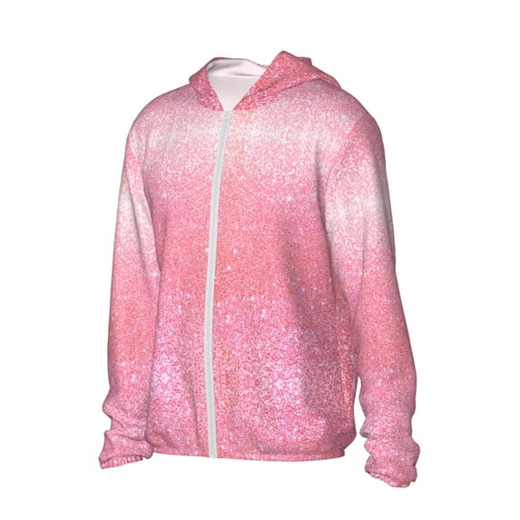 Uemuo Sparkly Pink Glitter Pattern Women's Full Zip UPF 50+ Sun Protection Hoodie Jacket Long Sleeve Sun Shirt Hiking Outdoor Performance with Pockets-Small