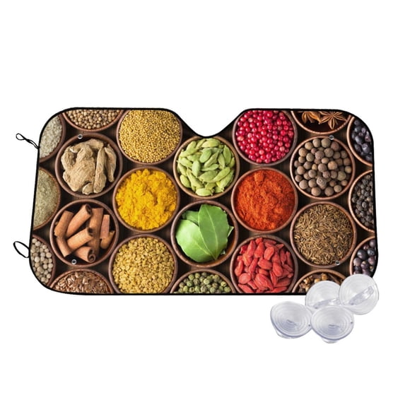 Uemuo Spices And Herbs Pattern Accordion Car Windshield Sun Shade, Foldable Reflective Sun Visor for Car, Reflector Windshield Sunshade-Medium