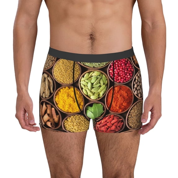 Uemuo Spices And Herbs Pattern Men's Boxer Briefs,Trunk Anti-Chafing,Comfortable, Durable, and Stylish Underwear-X-Large