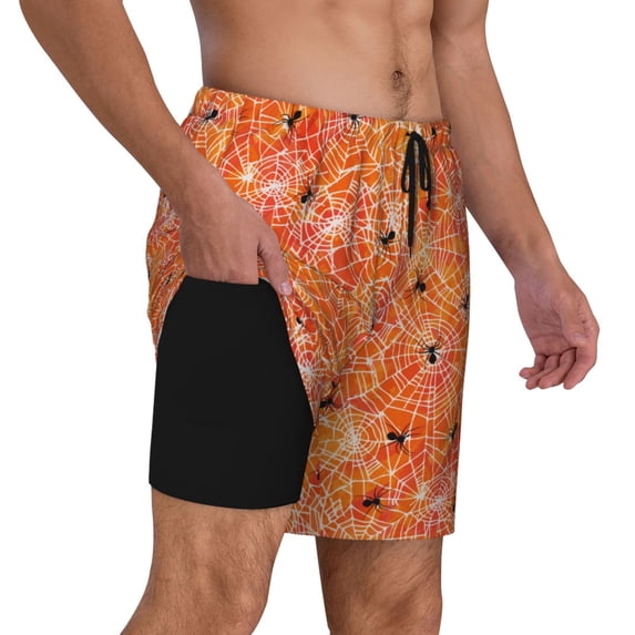 Uemuo Spider Pattern Mens Swim Trunks Quick Dry Board Shorts with Mesh Lining, Stretch Beach Shorts Quick Dry No-Chafing Board Shorts-Medium