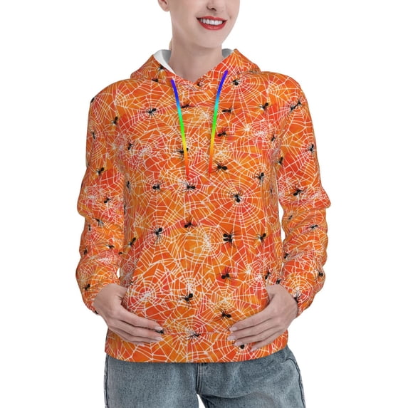 Uemuo Spider Pattern Women's Hoodie with Eye-catching Drawstrings- Casual Pullover Hoodie with Kangaroo Pocket, Stylish Hooded Sweatshirt-Medium