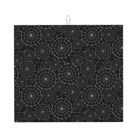 Uemuo Spider Web Black Pattern Dish Drying Mat,16*18 inch Absorbent Dish Drainer Kitchen Counter,Large Size Dish Drying Pad for Countertops,Sinks,Draining Racks