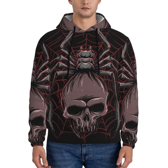Uemuo Spider with Skull Pattern Men's Hoodie - Casual Pullover Hoodie with Kangaroo Pocket, Stylish Hooded Sweatshirt for Everyday Wear-4X-Large