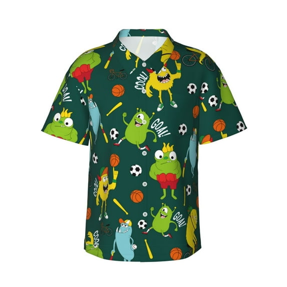 Uemuo Sport Monster Printed Regular Fit Short Sleeve Casual Hawaiian Shirt for Men,Aloha shirt,Tropical shirt,Floral print shirt,Vacation Beach shirt-Large