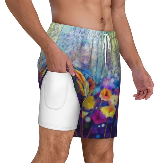 Uemuo Spring Flower Seasonal Pattern Mens Swim Trunks Quick Dry Board Shorts with Mesh Lining, Stretch Beach Shorts Quick Dry No-Chafing Board Shorts-3X-Large