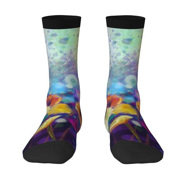 Uemuo Spring Flower Seasonal Pattern Women's Crew Socks, Soft Durable Breathable Moisture-Wicking with Odor Control Cotton socks