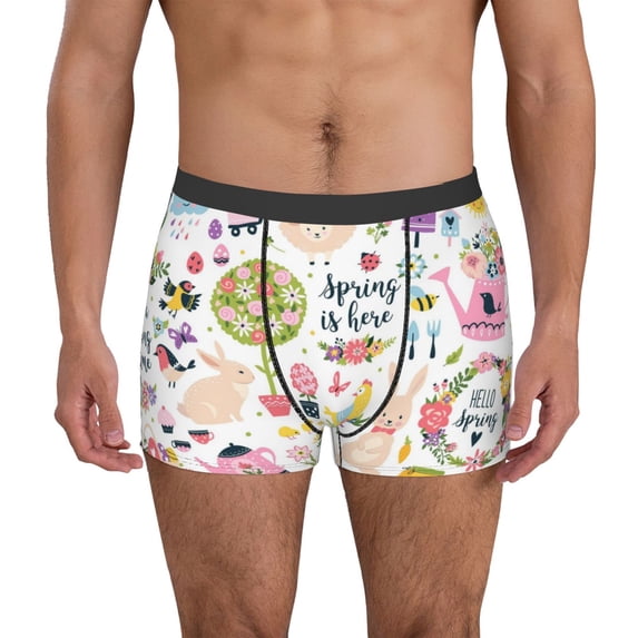 Uemuo Spring Hand Drawn Flowers Birds Pattern Men's Boxer Briefs,Trunk Anti-Chafing,Comfortable, Durable, and Stylish Underwear-Large