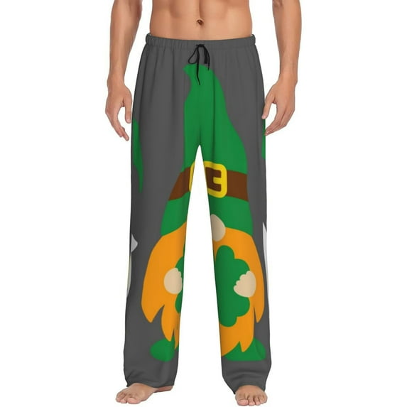 Uemuo Spring St Patrick’S Day Irish Gnomes Pattern Men's Wide Leg Palazzo Lounge Pants with Pockets Light Weight Loose Comfy Casual Pajama Pants-XX-Large
