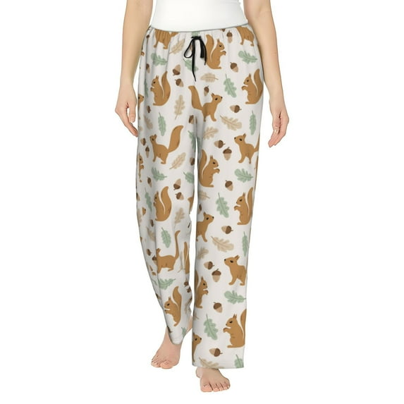 Uemuo Squirrel And Leaves Pattern Women's Wide Leg Palazzo Lounge Pants with Pockets Light Weight Loose Comfy Casual Pajama Pants-Large