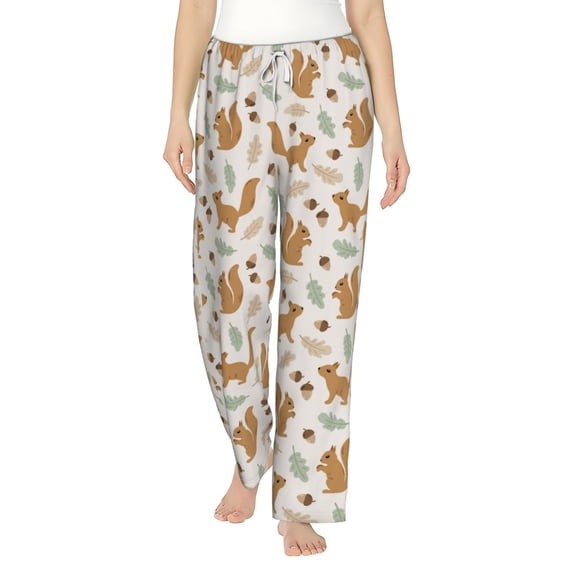 Uemuo Squirrel And Leaves Pattern Women's Wide Leg Palazzo Lounge Pants with Pockets Light Weight Loose Comfy Casual Pajama Pants-XX-Large