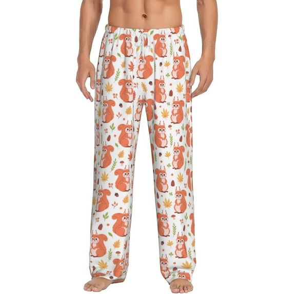Uemuo Squirrel And Maple Leaf Pattern Men's Wide Leg Palazzo Lounge Pants with Pockets Light Weight Loose Comfy Casual Pajama Pants-X-Large