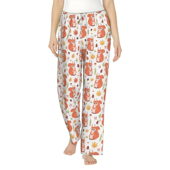 Uemuo Squirrel And Maple Leaf Pattern Women's Wide Leg Palazzo Lounge Pants with Pockets Light Weight Loose Comfy Casual Pajama Pants-Medium