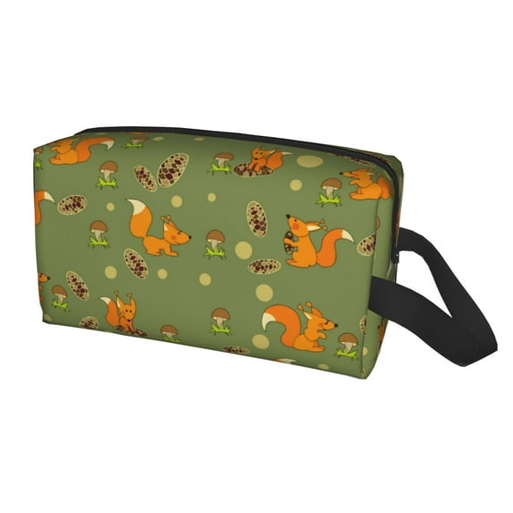 Uemuo Squirrel And Nuts Pattern Portable Toiletry Bags with Handle, Waterproof travel Make up Bags for Women, Large Capacity Travel Cosmetic Bags