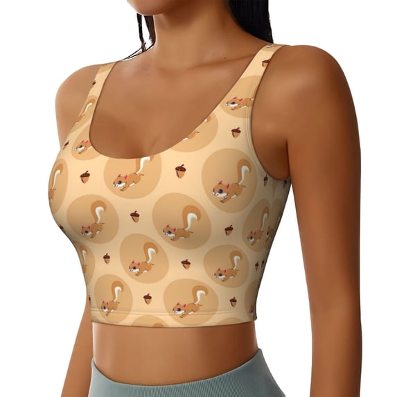 Uemuo Squirrel And Nuts Pattern Women's Sports Bra - High Impact Support, Breathable, and Comfortable Athletic Bra for Running, Yoga, and Workouts