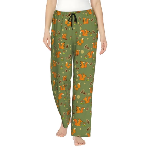 Uemuo Squirrel And Nuts Pattern Women's Wide Leg Palazzo Lounge Pants with Pockets Light Weight Loose Comfy Casual Pajama Pants-XX-Large