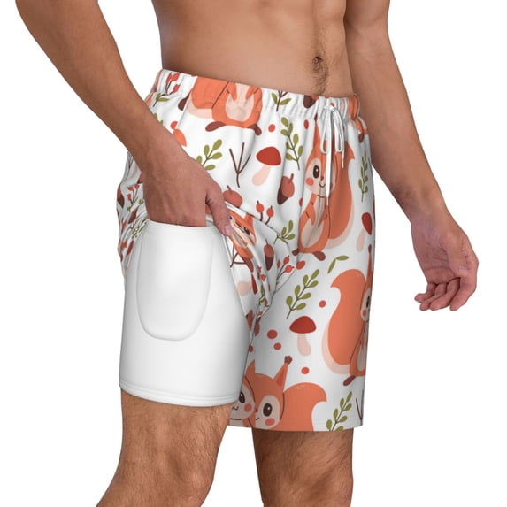 Uemuo Squirrel And Pattern Mens Swim Trunks Quick Dry Board Shorts with Mesh Lining, Stretch Beach Shorts Quick Dry No-Chafing Board Shorts-Medium