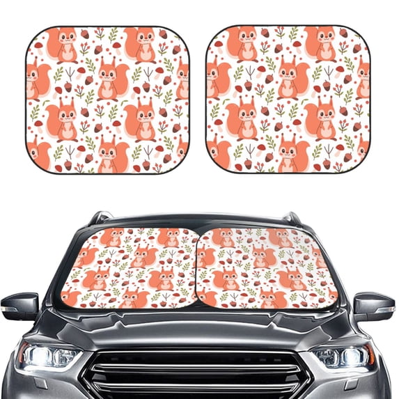 Uemuo Squirrel And Printed 2 PCS Car Windshield Sun Shade, Auto Sun Heat and UV Rays Blocker, Foldable Automotive Front Window Sunshade Protector