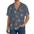 thumbnail image 1 of Uemuo Squirrel And Snowflakes Pattern Cotton Linen Short Sleeve Shirts,Casual Lightweight Button Down Shirts,Vacation Beach Summer Tops-Large, 1 of 7