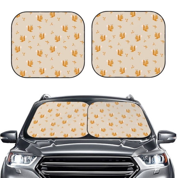 Uemuo Squirrel Animal Printed 2 PCS Car Windshield Sun Shade, Auto Sun Heat and UV Rays Blocker, Foldable Automotive Front Window Sunshade Protector