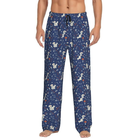 Uemuo Squirrel Flower Pattern Men's Wide Leg Palazzo Lounge Pants with Pockets Light Weight Loose Comfy Casual Pajama Pants-X-Large