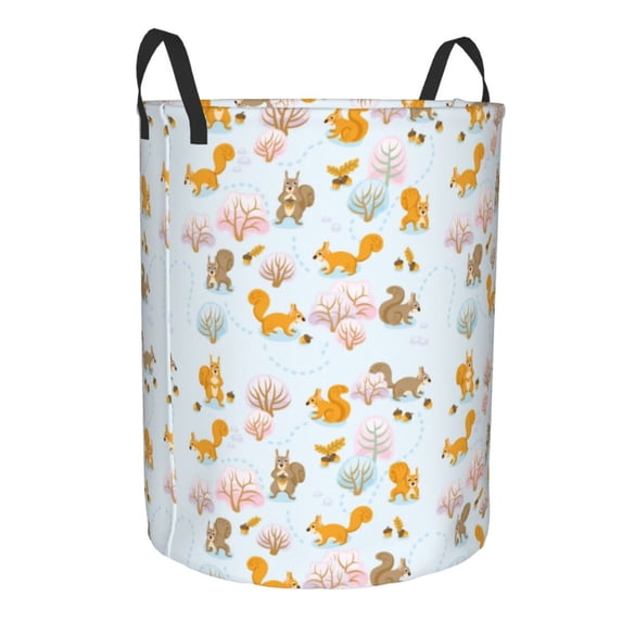 Uemuo Squirrel In The Forest Pattern Circular Laundry Hamper Basket with handles,Collapsible laundry basket,Large capacity laundry hamper,Laundry Organizer-