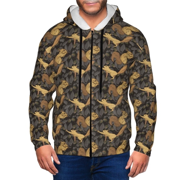 Uemuo Squirrel Gathering Nuts for Men's Fashion Full-zip Hoodies & Sweatshirts with Kangaroo Pocket, Zip-up Hooded Sweatshirt, Moisture Wicking & Breathable-Medium