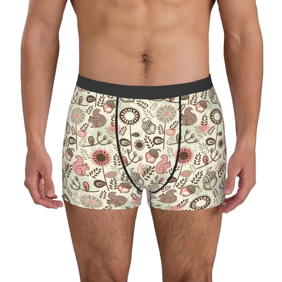 Uemuo Squirrel In The Forest Pattern Men's Boxer Briefs,Trunk Anti-Chafing,Comfortable, Durable, and Stylish Underwear-Large