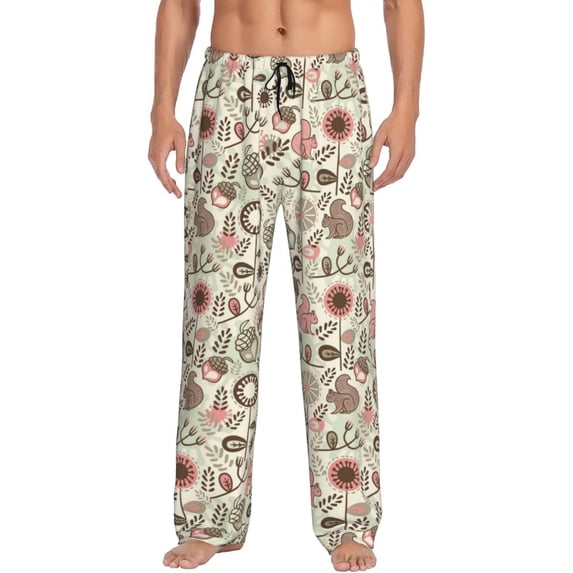 Uemuo Squirrel In The Forest Pattern Men's Wide Leg Palazzo Lounge Pants with Pockets Light Weight Loose Comfy Casual Pajama Pants-Large