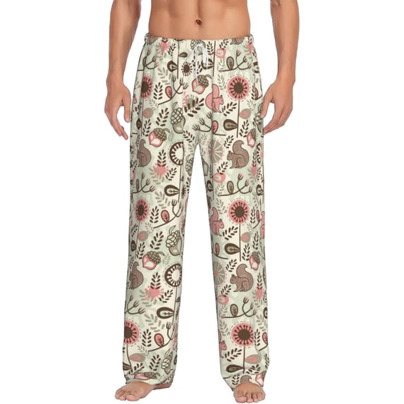 Uemuo Squirrel In The Forest Pattern Men's Wide Leg Palazzo Lounge Pants with Pockets Light Weight Loose Comfy Casual Pajama Pants-XX-Large